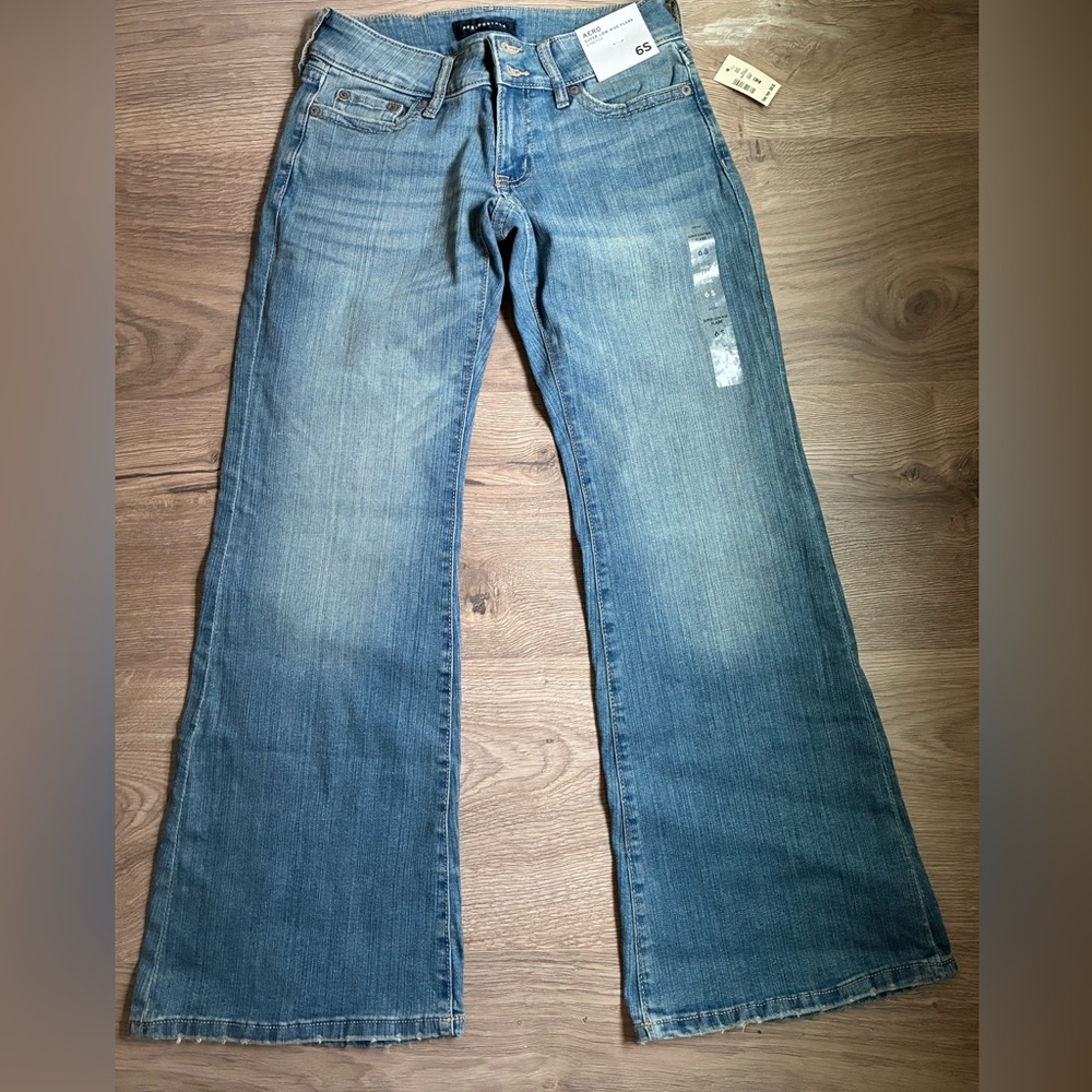 Aeropostale Super Low Rise Flare Jeans Stretch Light Wash Size 6S